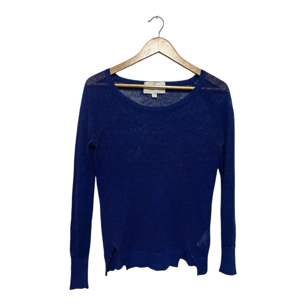 Brochu Walker Linen Sweater Women's Large Sheer Blue Long Sleeves